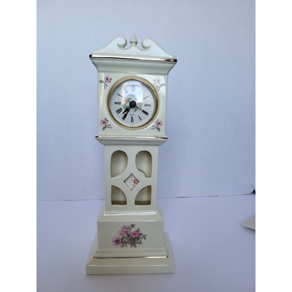 Vintage Godinger Hand Crafted Porcelain Grandfather Style Clock Floral Gold Trim